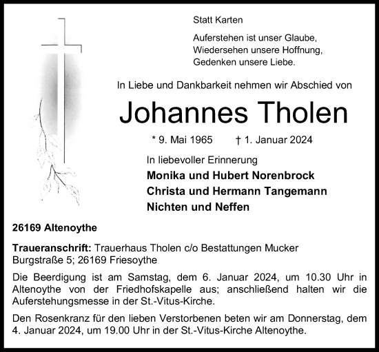 Anzeige von Johannes Tholen von OM-Medien