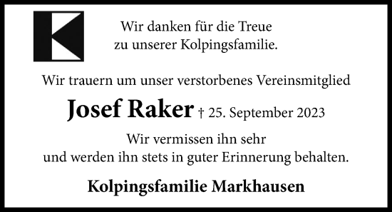 Anzeige von Josef Raker von OM-Medien