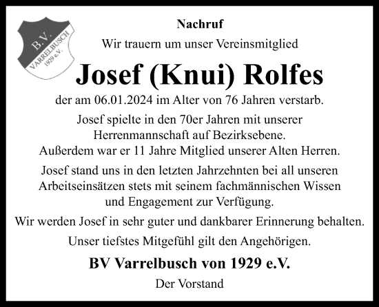 Anzeige von Josef Rolfes von OM-Medien