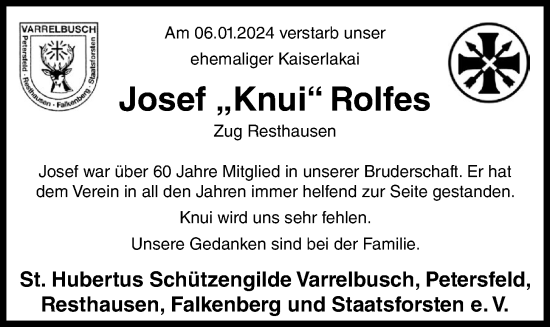 Anzeige von Josef Rolfes von OM-Medien