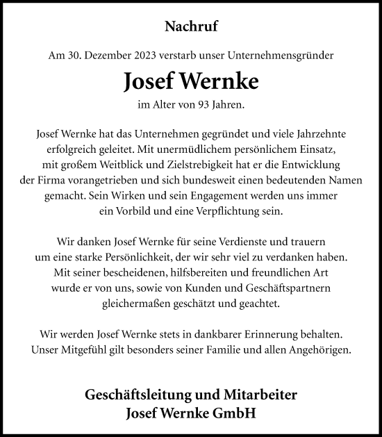 Anzeige von Josef Wernke von OM-Medien