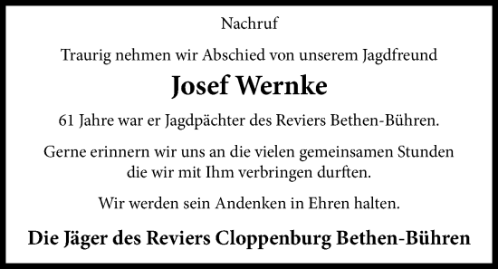 Anzeige von Josef Wernke von OM-Medien