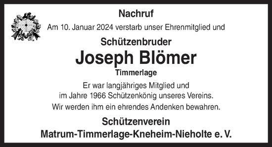 Anzeige von Joseph Blömer von OM-Medien