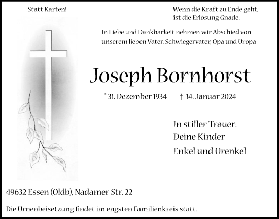 Anzeige von Joseph Bornhorst von OM-Medien