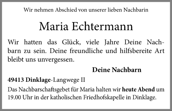 Anzeige von Maria Echtermann von OM-Medien