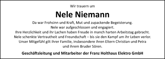 Anzeige von Nele Niemann von OM-Medien