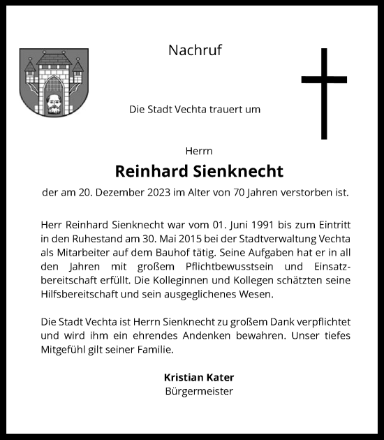 Anzeige von Reinhard Sienknecht von OM-Medien