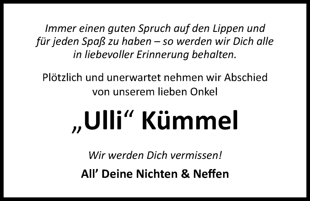  Traueranzeige für Ulrich Kümmel vom 22.01.2024 aus OM-Medien