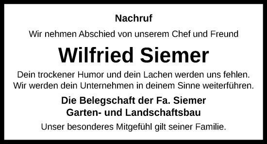 Anzeige von Wilfried Siemer von OM-Medien