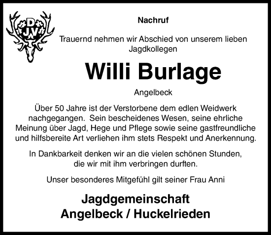 Anzeige von Willi Burlage von OM-Medien