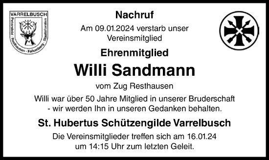 Anzeige von Willi Sandmann von OM-Medien