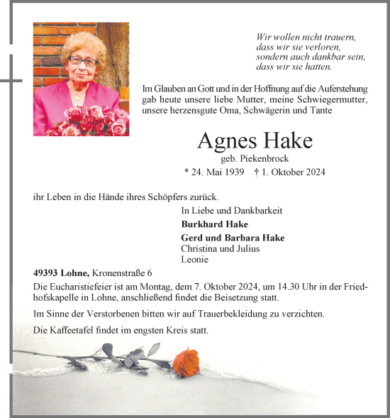 Anzeige von Agnes Hake von OM-Medien