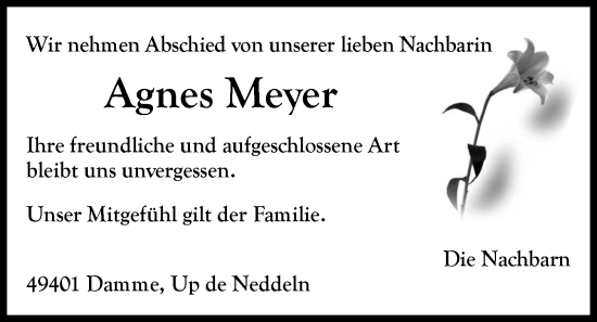 Anzeige von Agnes Meyer von OM-Medien