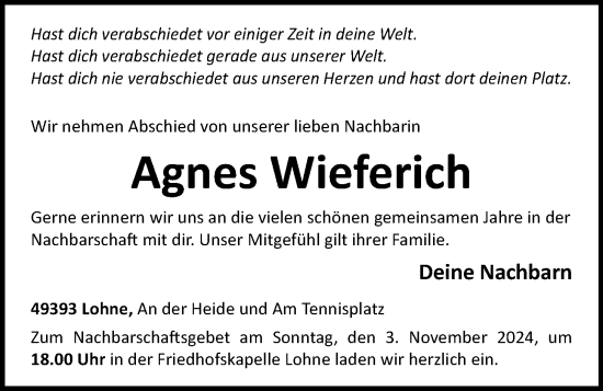 Anzeige von Agnes Wieferich von OM-Medien