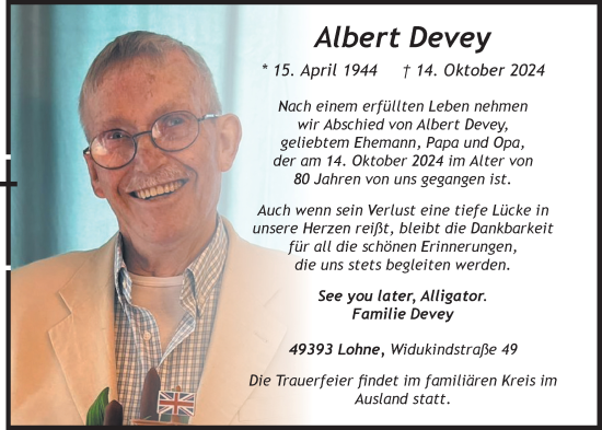 Anzeige von Albert Devey von OM-Medien