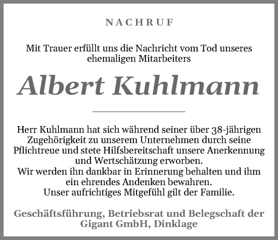 Anzeige von Albert Kuhlmann von OM-Medien