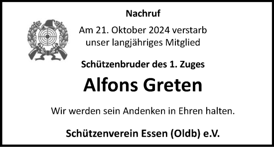 Anzeige von Alfons Greten von OM-Medien