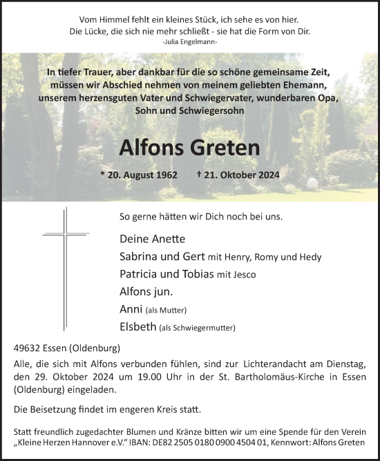 Anzeige von Alfons Greten von OM-Medien