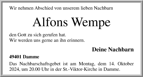 Anzeige von Alfons Wempe von OM-Medien