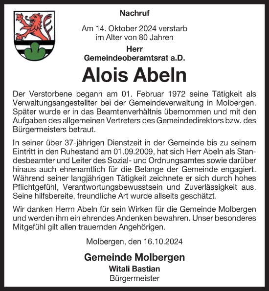 Anzeige von Alois Abeln von OM-Medien