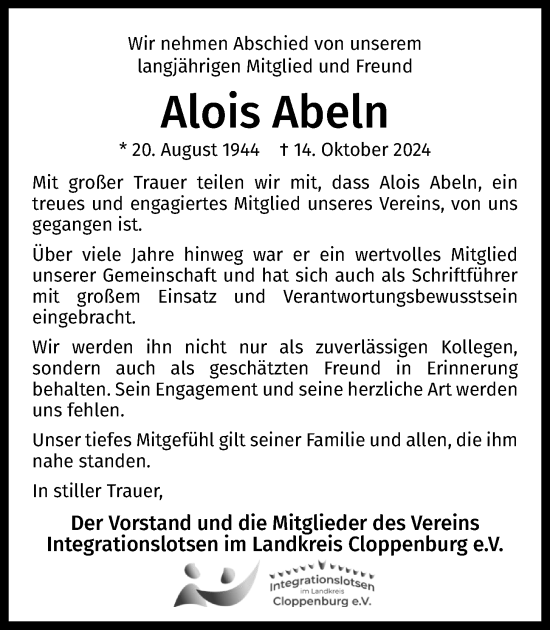 Anzeige von Alois Abeln von OM-Medien