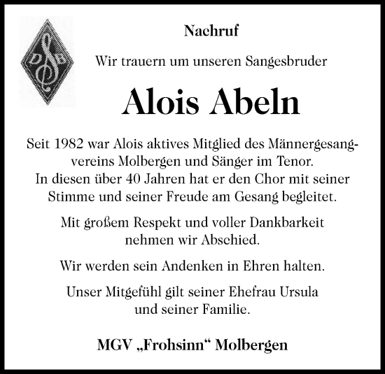 Anzeige von Alois Abeln von OM-Medien