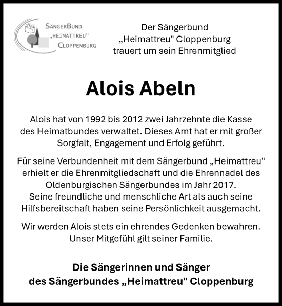 Anzeige von Alois Abeln von OM-Medien