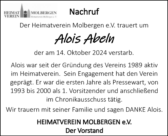 Anzeige von Alois Abeln von OM-Medien