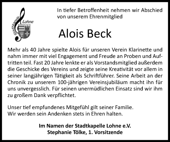 Anzeige von Alois Beck von OM-Medien