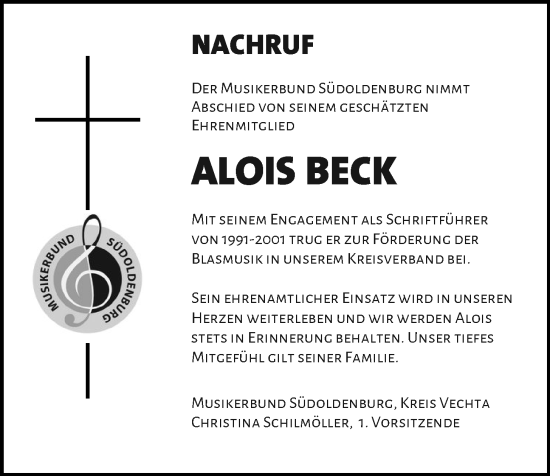 Anzeige von Alois Beck von OM-Medien