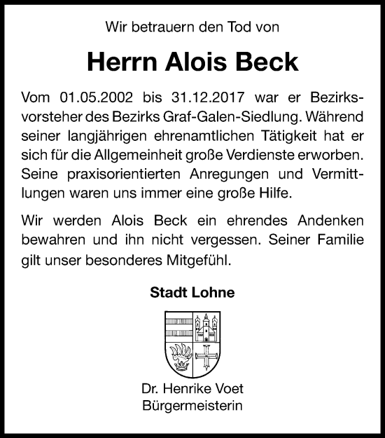 Anzeige von Alois Beck von OM-Medien