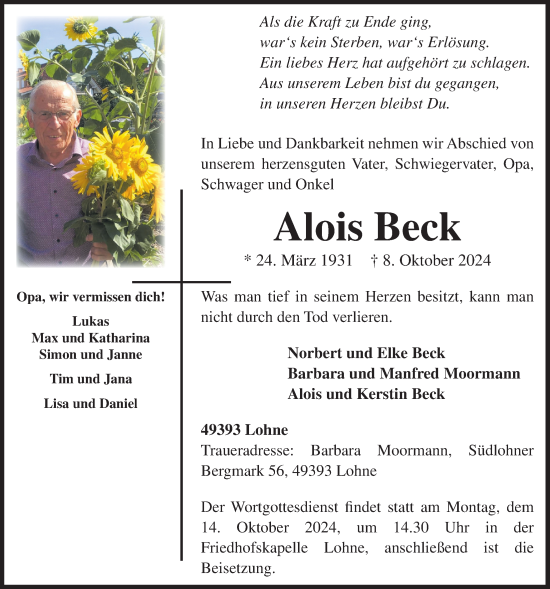 Anzeige von Alois Beck von OM-Medien