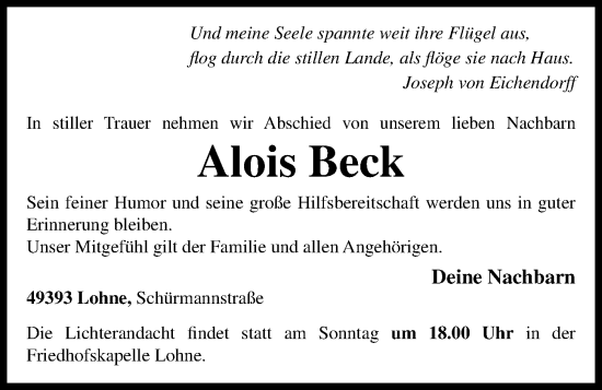 Anzeige von Alois Beck von OM-Medien