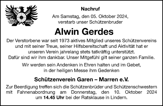 Anzeige von Alwin Gerdes von OM-Medien