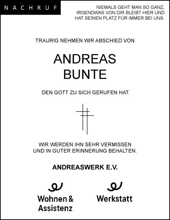 Anzeige von Andreas Bunte von OM-Medien