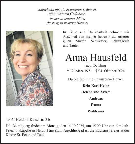 Anzeige von Anna Hausfeld von OM-Medien