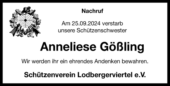 Anzeige von Anneliese Gößling von OM-Medien