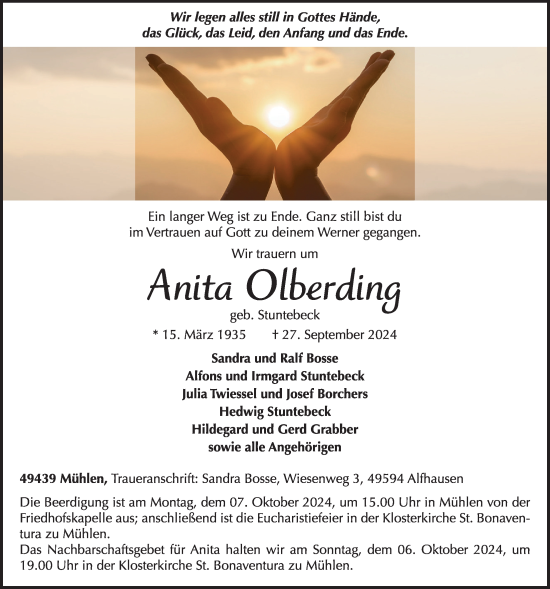 Anzeige von Antia Olberding von OM-Medien