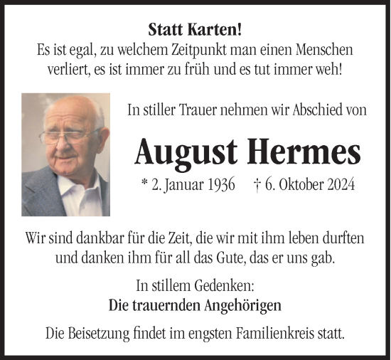 Anzeige von August Hermes von OM-Medien