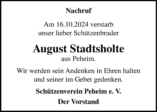 Anzeige von August Stadtsholte von OM-Medien