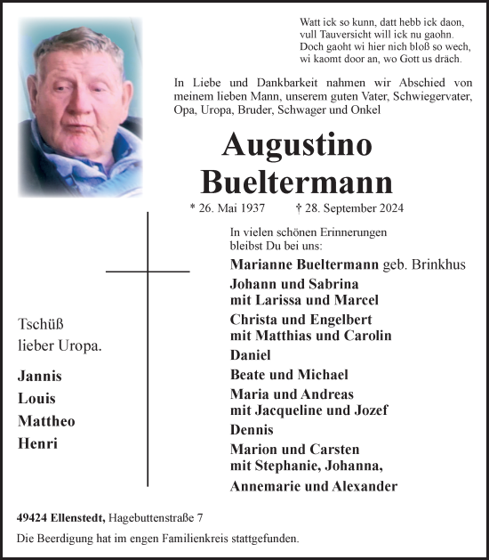 Anzeige von Augustino Bueltermann von OM-Medien