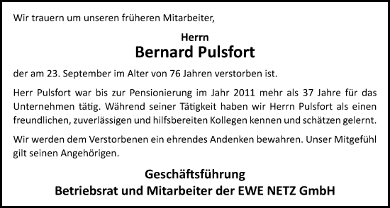 Anzeige von Bernard Pulsfort von OM-Medien