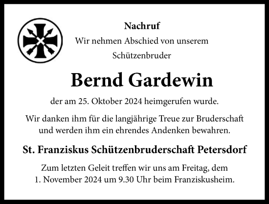 Anzeige von Bernd Gardewin von OM-Medien