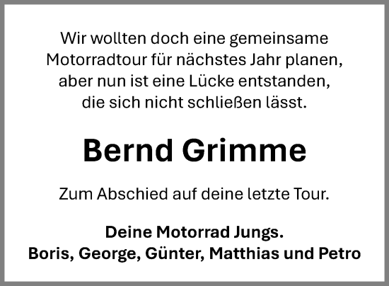 Anzeige von Bernd Grimme von OM-Medien