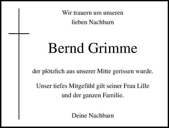 Anzeige von Bernd Grimme von OM-Medien