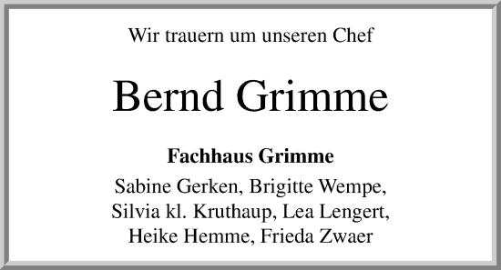 Anzeige von Bernd Grimme von OM-Medien