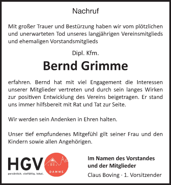 Anzeige von Bernd Grimme von OM-Medien