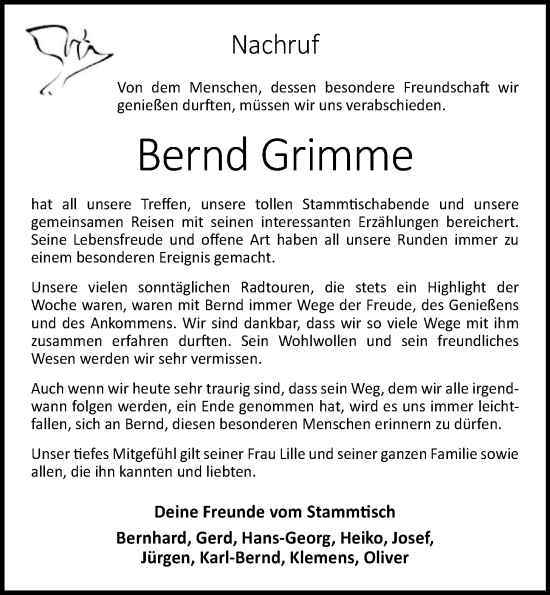 Anzeige von Bernd Grimme von OM-Medien