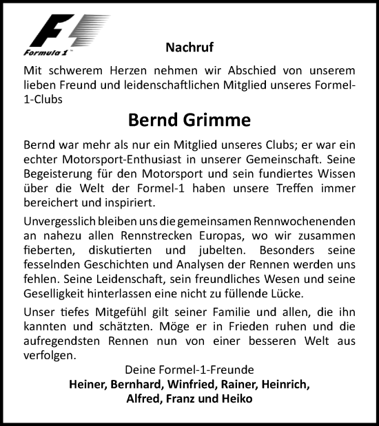 Anzeige von Bernd Grimme von OM-Medien