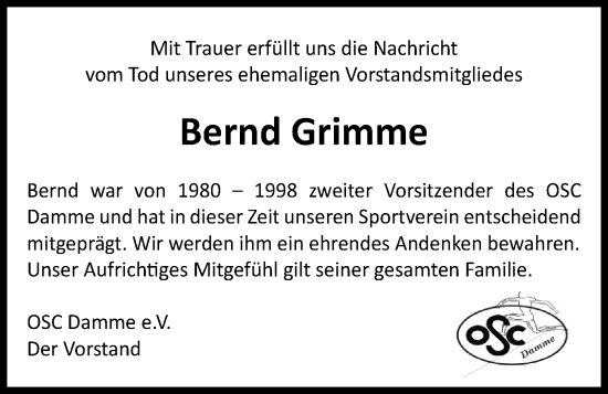 Anzeige von Bernd Grimme von OM-Medien